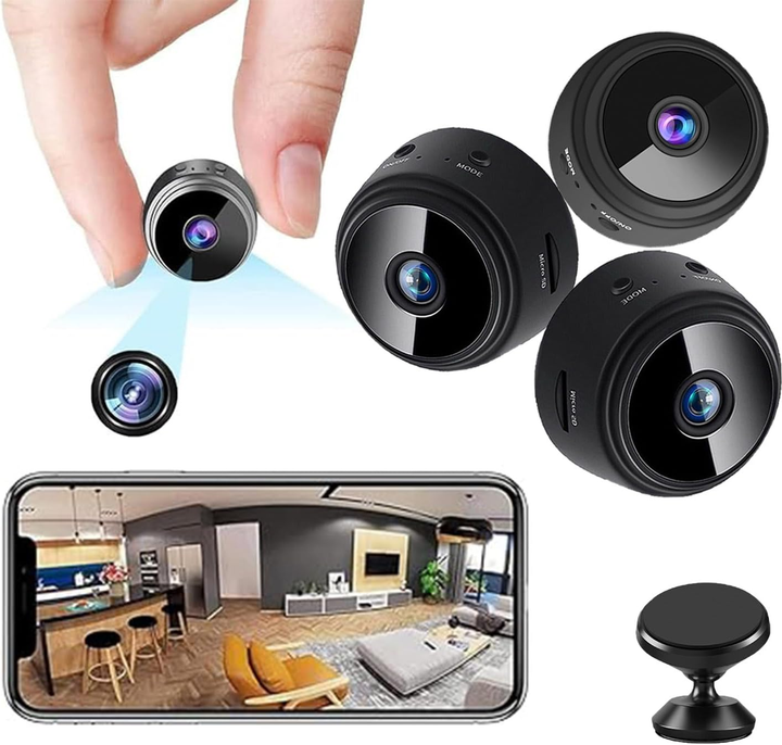 Spy Focus Magnetic Mini Security Camera 3Pack Mini Surveillanc Camer Wifi Wireless Small Security Camera for Home Indoor/Outdoor Black