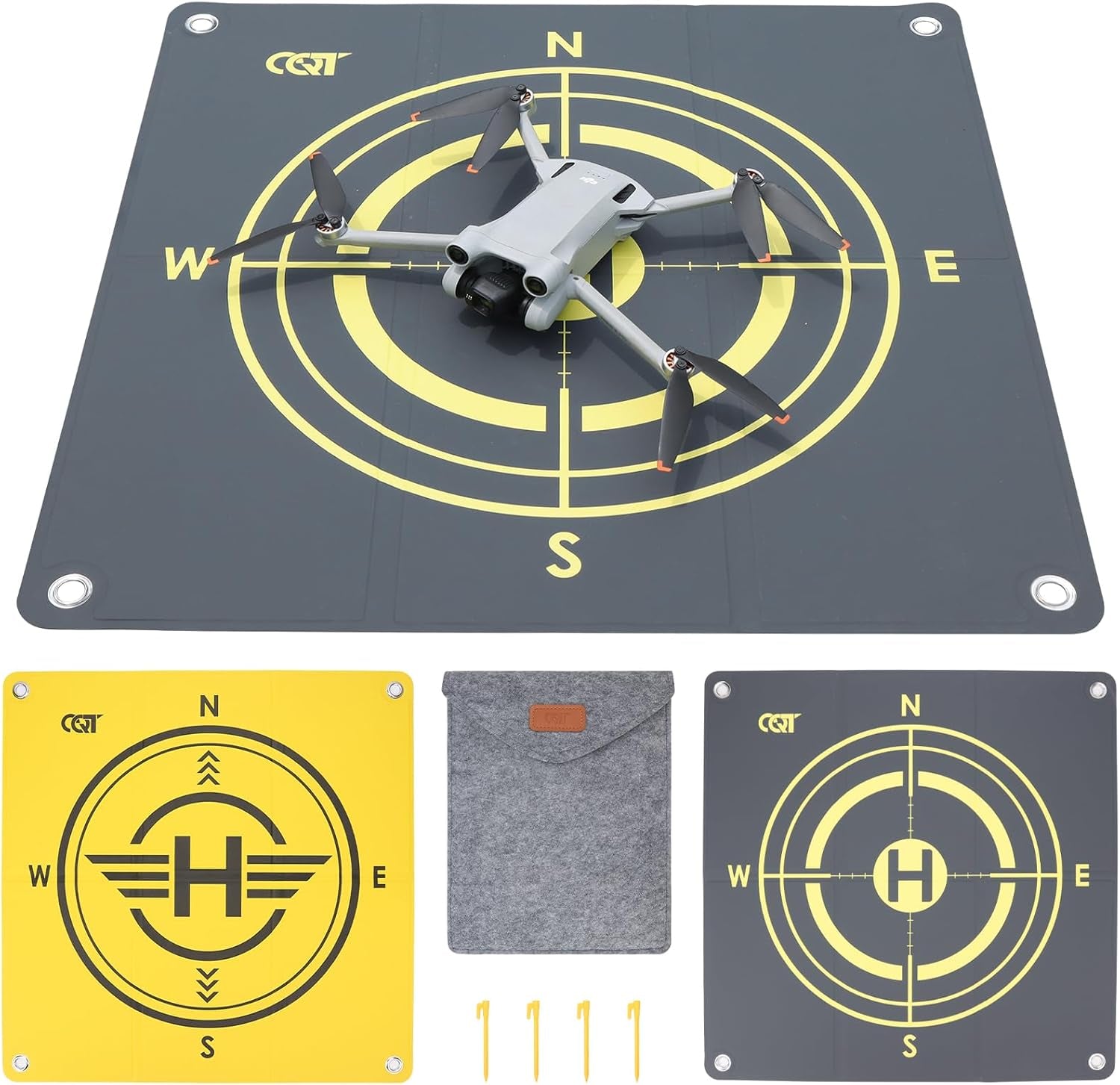 Drone Landing Pad Universal Waterproof Weighted Portable Fast-Foldable Helipad Launch for DJI Avata 360 Mavic 3 4 Pro/Mini 2 Se/Air 2 2S/Mini 3 4 5 Pro/Mavic 2/Holy Stone/Fpv/Avata 2/RC Quadcopters Accessories (55CM Yellow+Dark Gray)