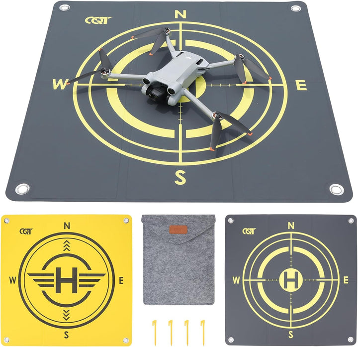 Drone Landing Pad Universal Waterproof Weighted Portable Fast-Foldable Helipad Launch for DJI Avata 360 Mavic 3 4 Pro/Mini 2 Se/Air 2 2S/Mini 3 4 5 Pro/Mavic 2/Holy Stone/Fpv/Avata 2/RC Quadcopters Accessories (55CM Yellow+Dark Gray)