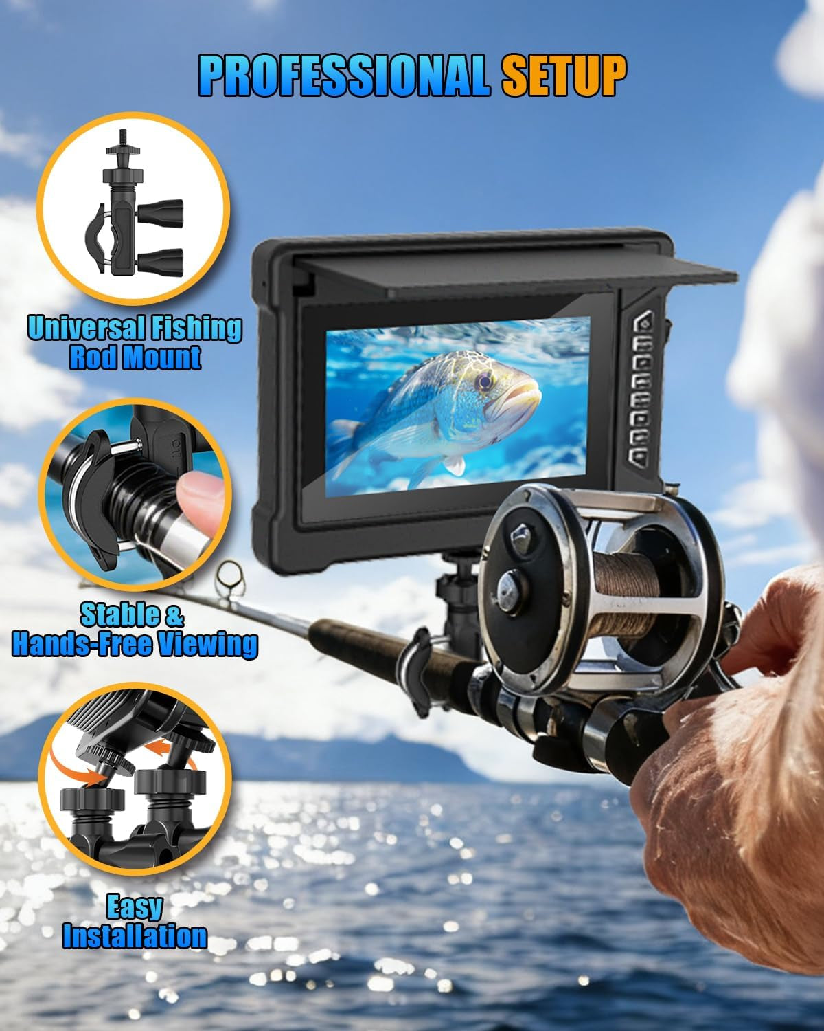 Underwater Fishing Camera 100Ft, 7'' IPS 1200TVL HD Ice Fishing Camera Underwater, Fish Finder Camera for Ice Lake Boat Fishing W/ 6 White & 6 IR Leds, IP68 Waterproof for Saltwater & Kayak