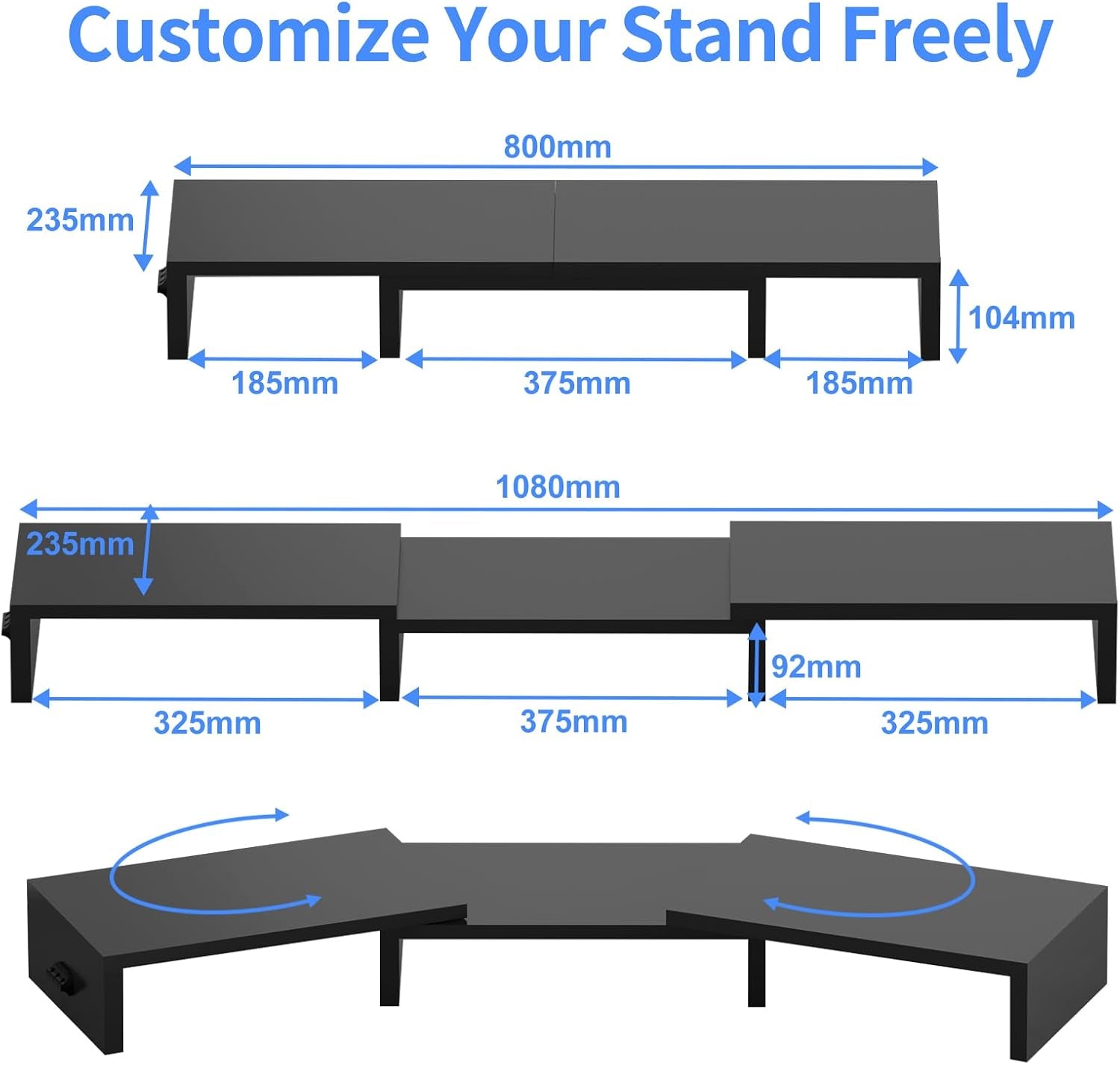 Monitor Stand Riser with Adjustable Length and Swivel Angles