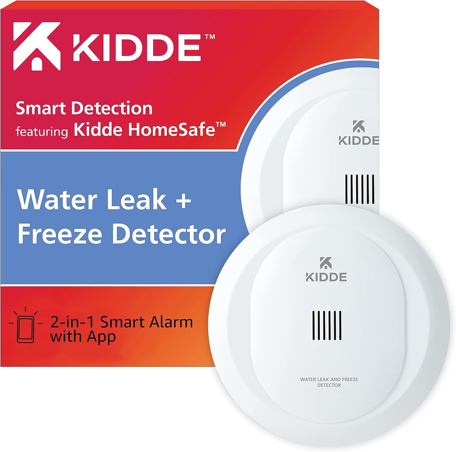 Kidde Wifi Water Leak Detector & Freeze Alarm, Alexa Device, Smart Leak Detector for Homes with App Alerts,White
