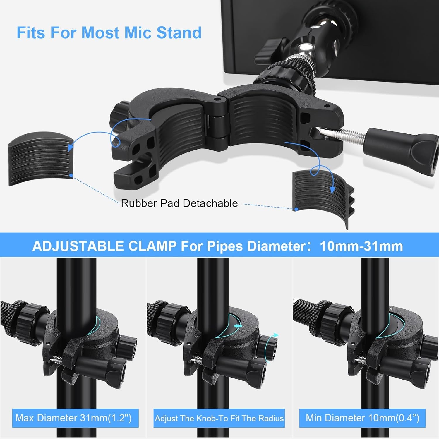 Adjustable Phone Holder for Mic Stand, Compatible with All Smartphones, Including Iphone, Samsung Galaxy, Google Pixel