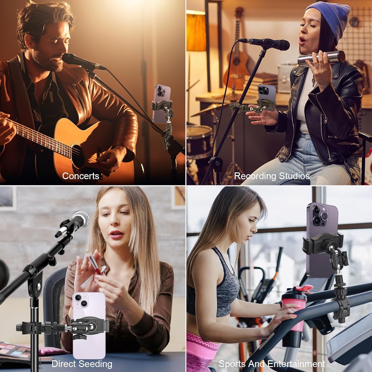 Adjustable Phone Holder for Mic Stand, Compatible with All Smartphones, Including Iphone, Samsung Galaxy, Google Pixel