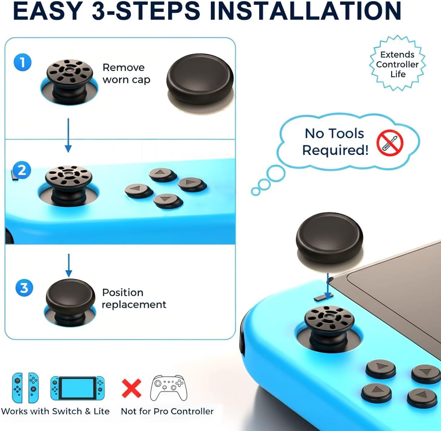 NS Joystick Controller Replacement Thumb Grip Cap Compatible with N-Switch OLED& NS Lite, JC Joystick Grip Button Stick Cover Controller 3D Skin Replacement Part Repair Kit Accessories