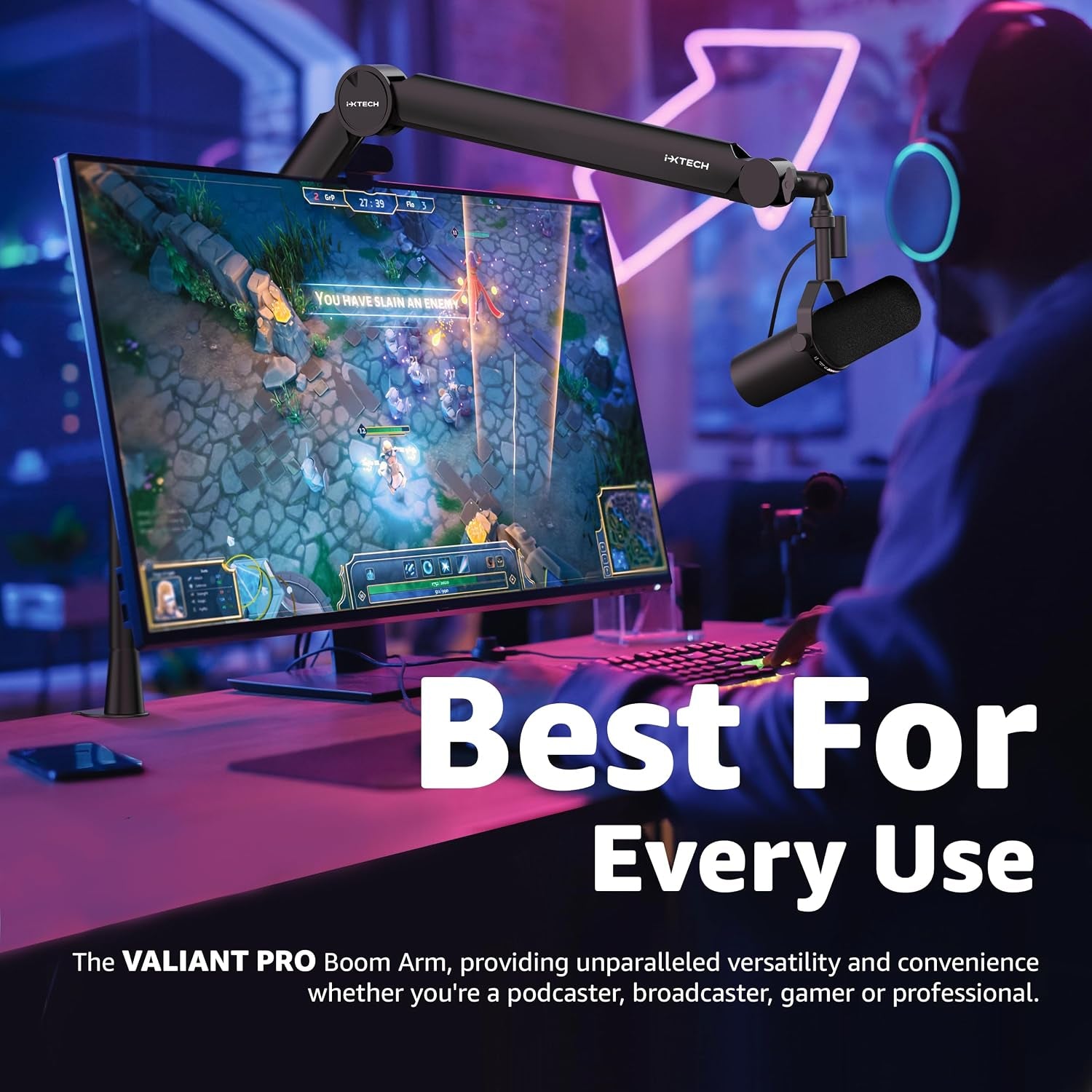 Mic Arm Boom Arm 360° Rotatable Microphone Boom Arm Mic Boom Arm with Desk Mount, Fully Adjustable, for Podcast, Video, Gaming, Radio, Studio Recording, Sturdy and Universal VALIANT Pro