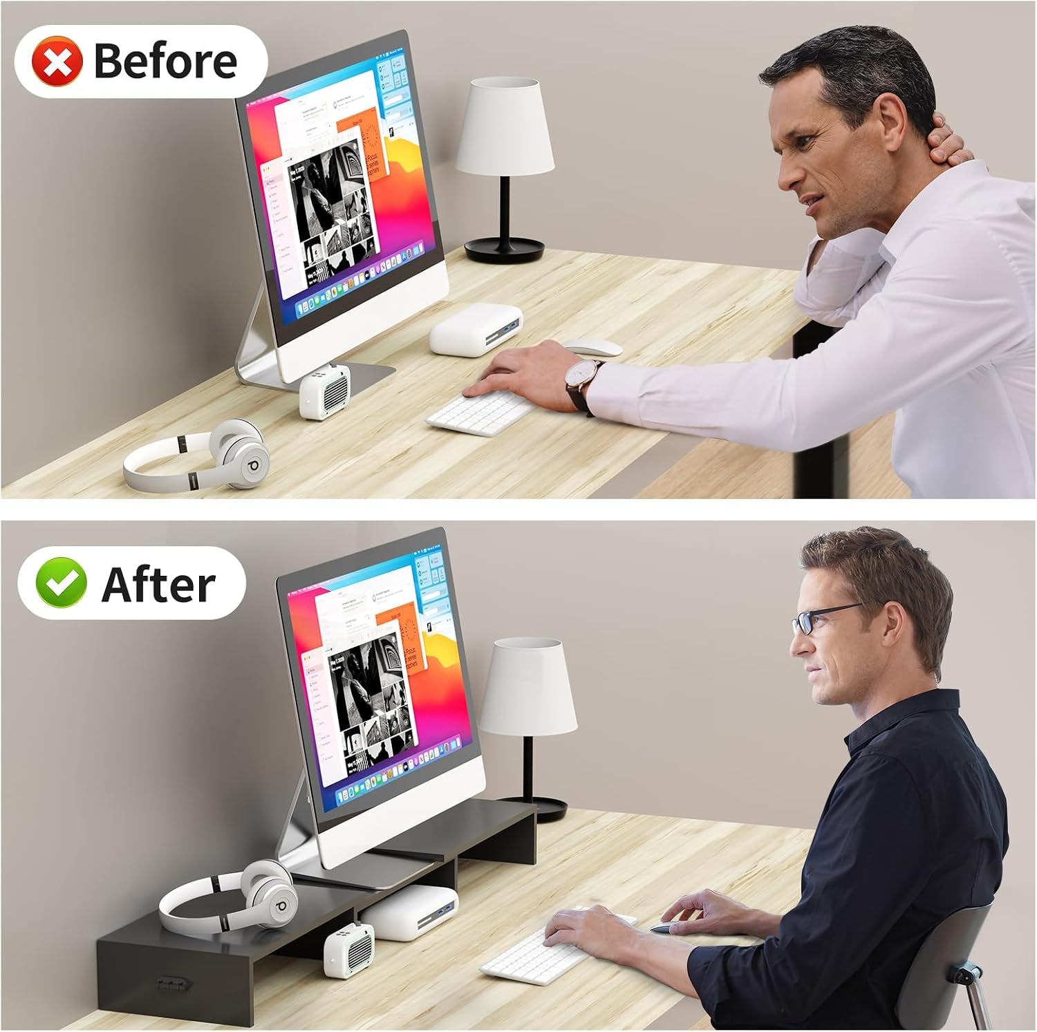 Monitor Stand Riser with Adjustable Length and Swivel Angles