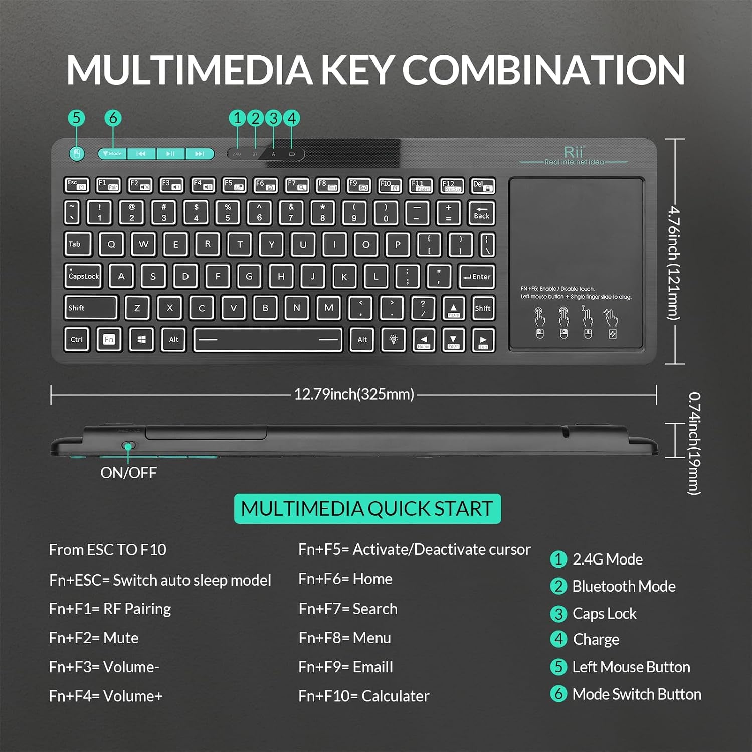 (Dual Mode) RT518S Wireless and Bluetooth Multimedia Keyboard
