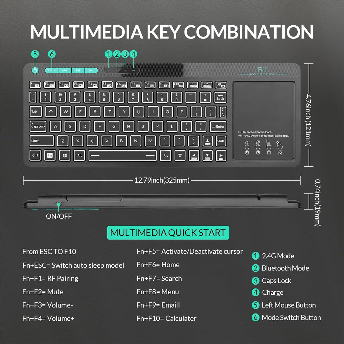 (Dual Mode) RT518S Wireless and Bluetooth Multimedia Keyboard