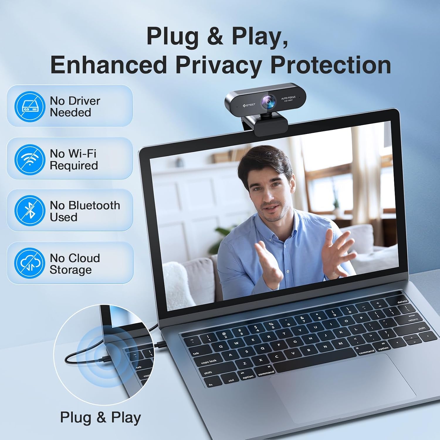 NOVA 1080P Webcam with Microphone, Auto Focus, 96°View Web Camera