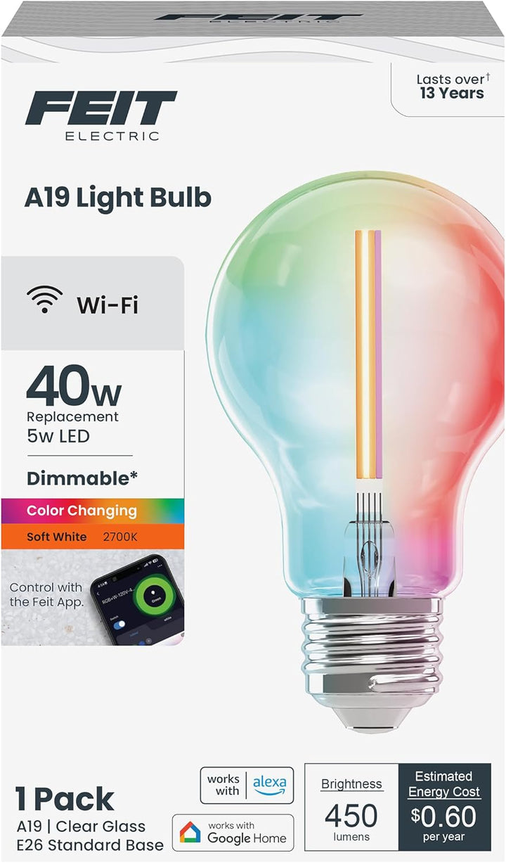 A19 LED Smart LED Light Bulb, 40W Eq, RGB Color Changing