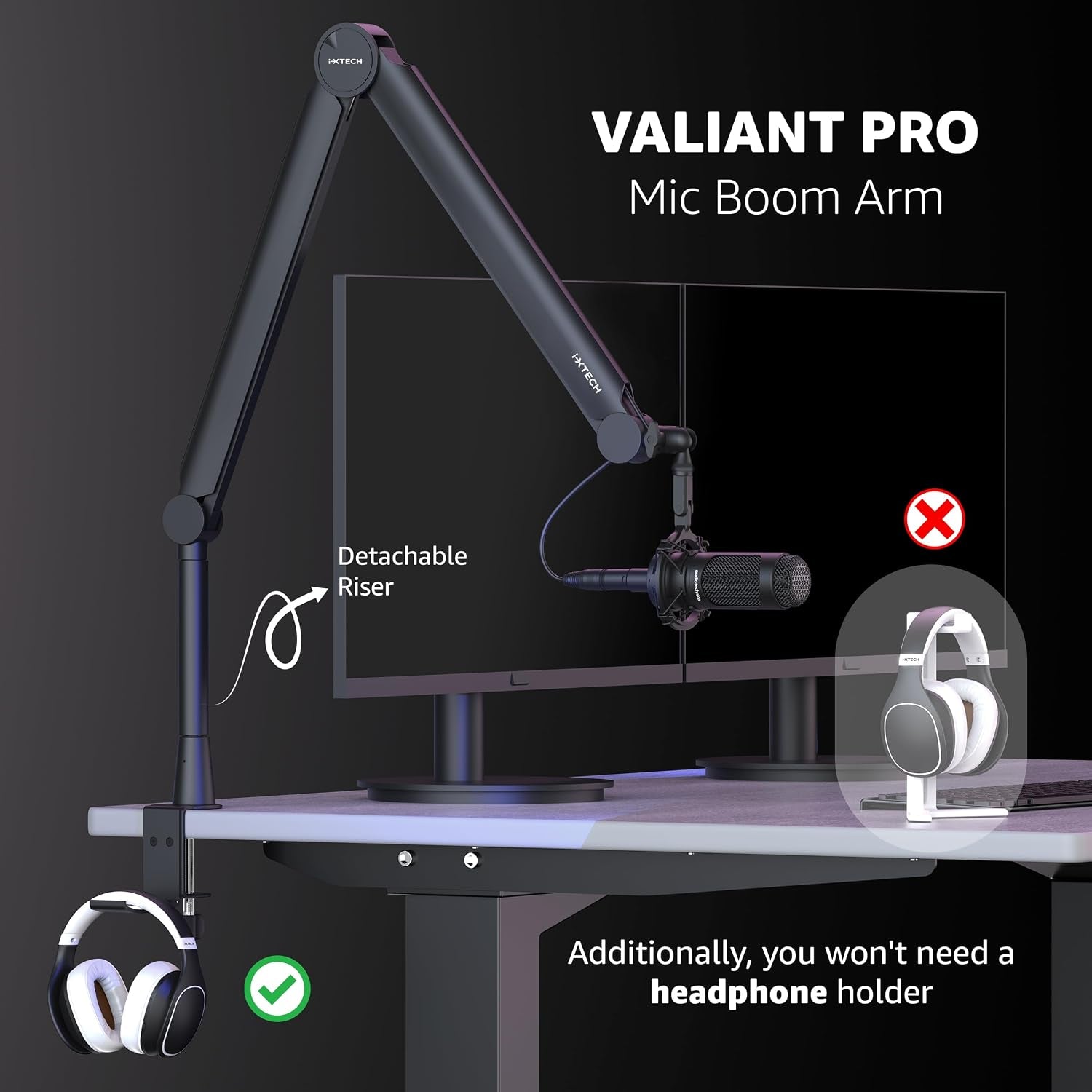 Mic Arm Boom Arm 360° Rotatable Microphone Boom Arm Mic Boom Arm with Desk Mount, Fully Adjustable, for Podcast, Video, Gaming, Radio, Studio Recording, Sturdy and Universal VALIANT Pro