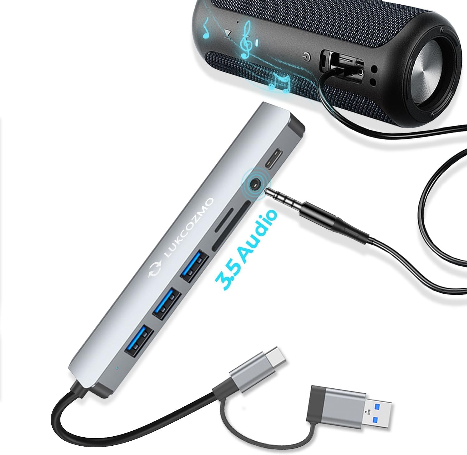 8 in 1 USB C Hub with USB 3.0 Splitter, 4 USB Ports & SD/TF Card Reader