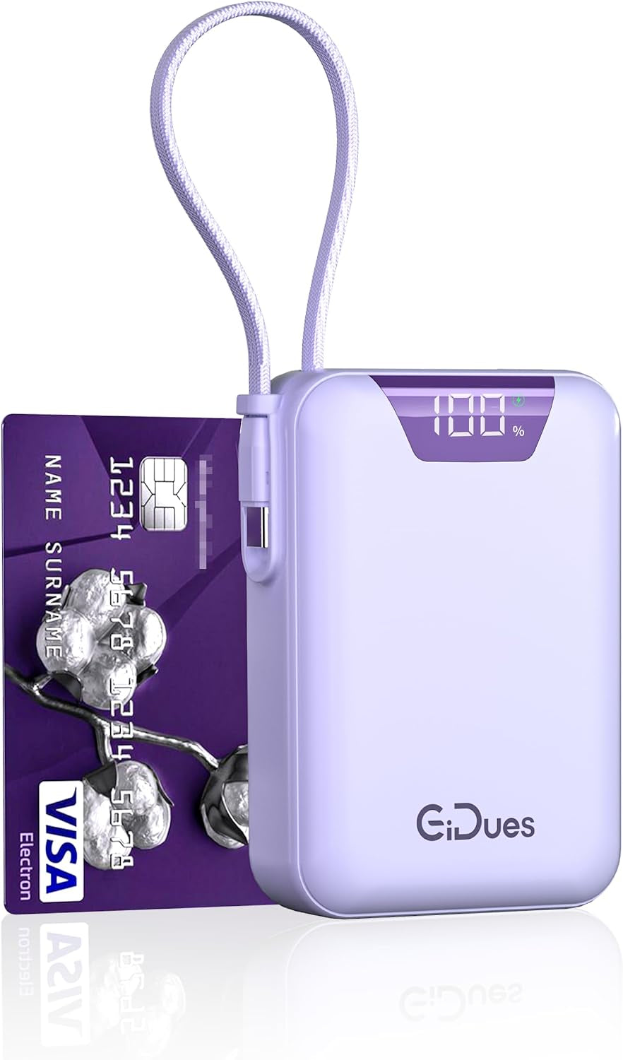 M2 Portable Charger, 20000Mah Power Bank, PD 35W Ultra Fast USB-C Built-In Cable, Compact Cute Mini External Battery Pack for Iphone, Samsung, Android Ipad (Purple)