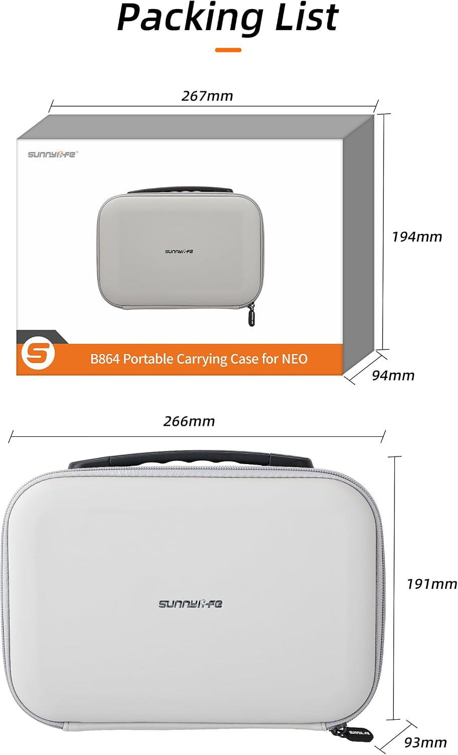 Carrying Case for DJI Neo Fly More Combo Accessories, Portable PU Leather Storage Travel Case for DJI Neo, Compatible with RC-N3 Remote Controller, Three-Battery, Charging Hub (Light Grey)