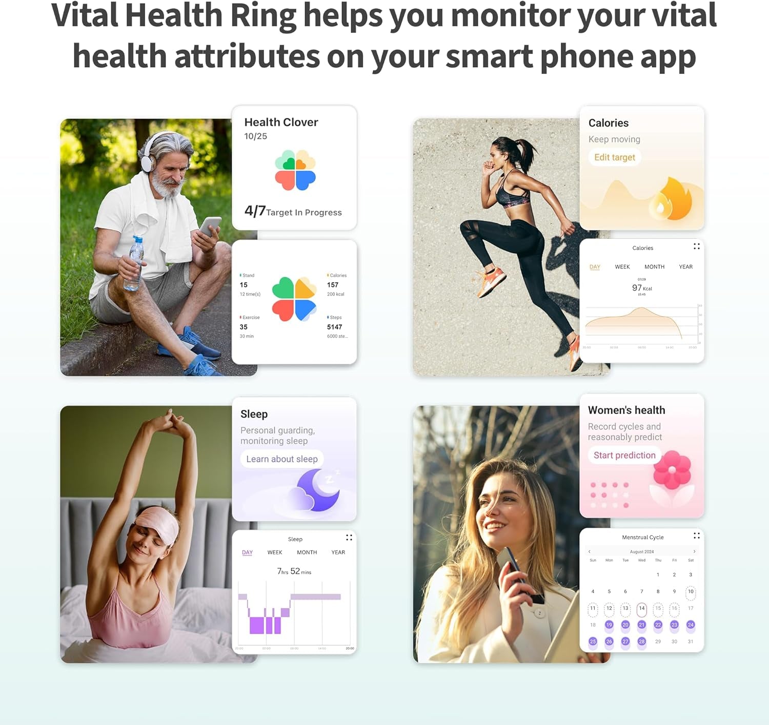 Vital Health Smart Ring for Women Rings for Men Fitness, Black, Size 8