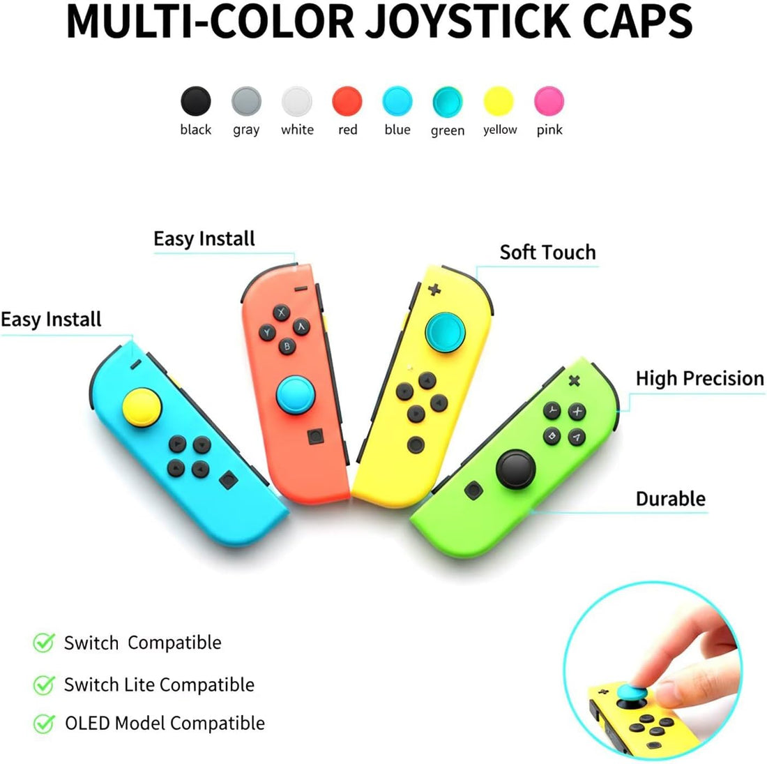 NS Joystick Controller Replacement Thumb Grip Cap Compatible with N-Switch OLED& NS Lite, JC Joystick Grip Button Stick Cover Controller 3D Skin Replacement Part Repair Kit Accessories