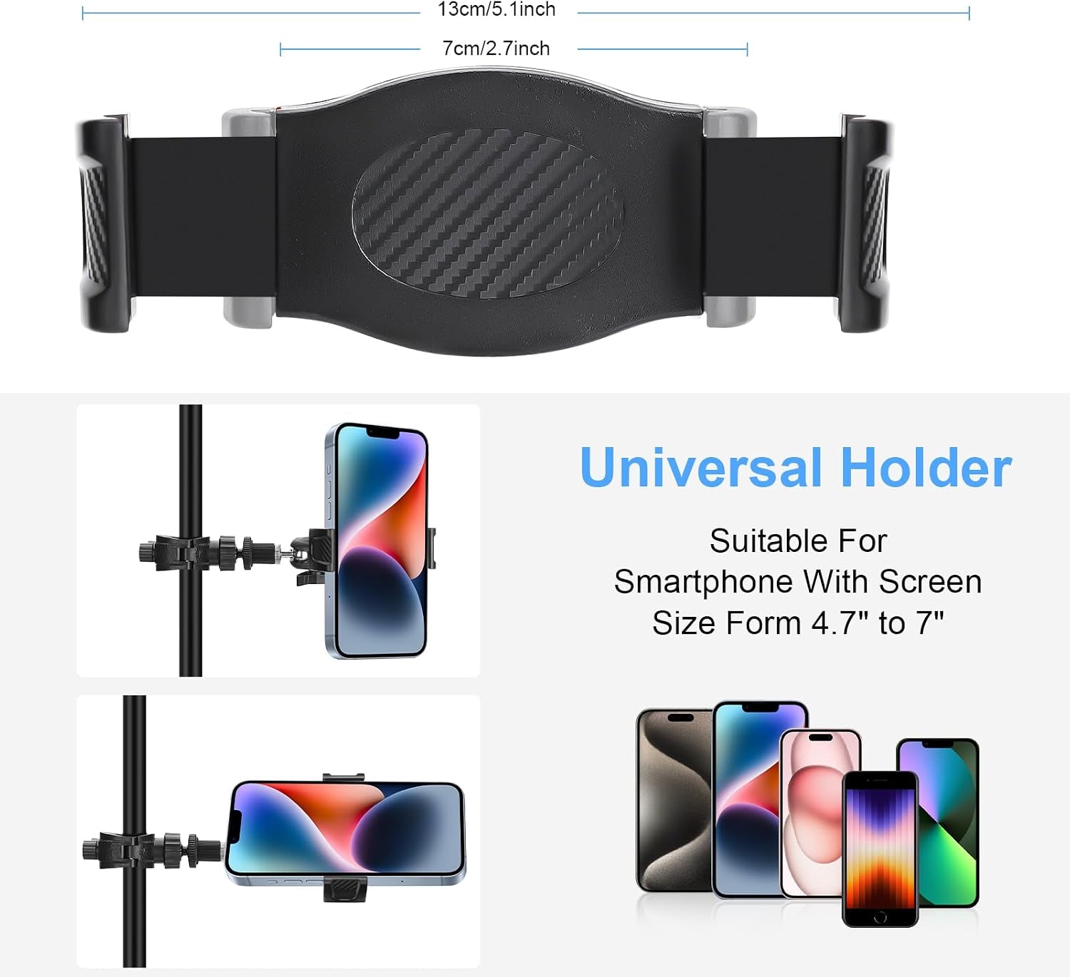 Adjustable Phone Holder for Mic Stand, Compatible with All Smartphones, Including Iphone, Samsung Galaxy, Google Pixel