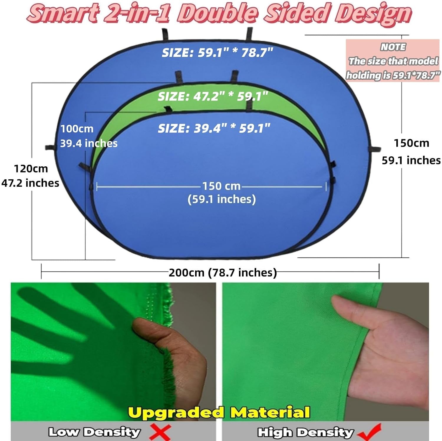 Blue Green Screen Backdrop Double Sided Collapsible Greenscreen Backdrop with Carrying Bag,Portable Pop up Green Screen Background for Streaming Webcam 39.4 * 59.1"