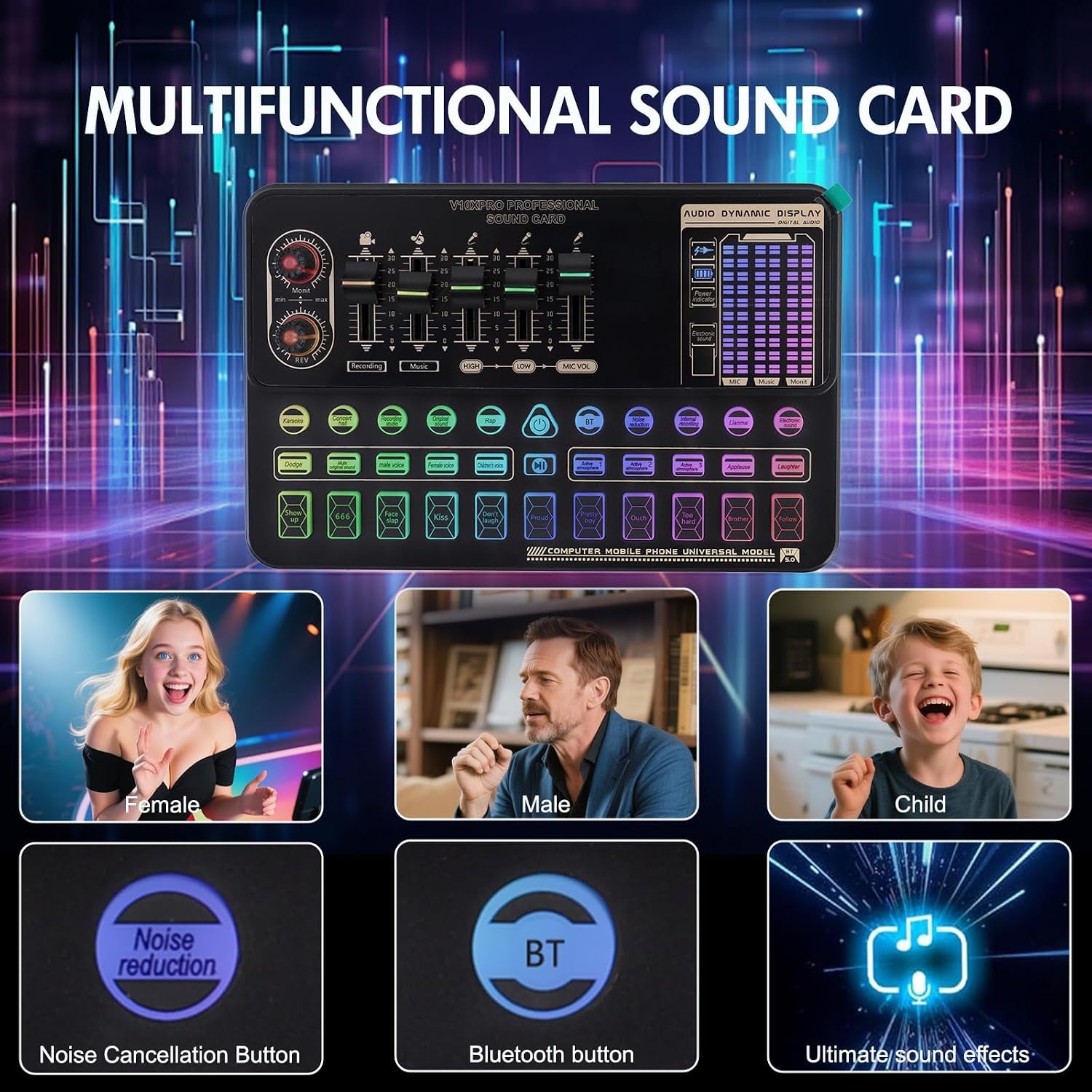 Podcast Equipment Bundle, V10XPRO Audio Mixer with Voice Changer