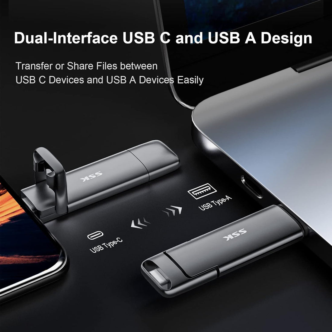 128GB USB C Flash Thumb Drive up to 550Mb/S Dual USB C+A Memory Stick
