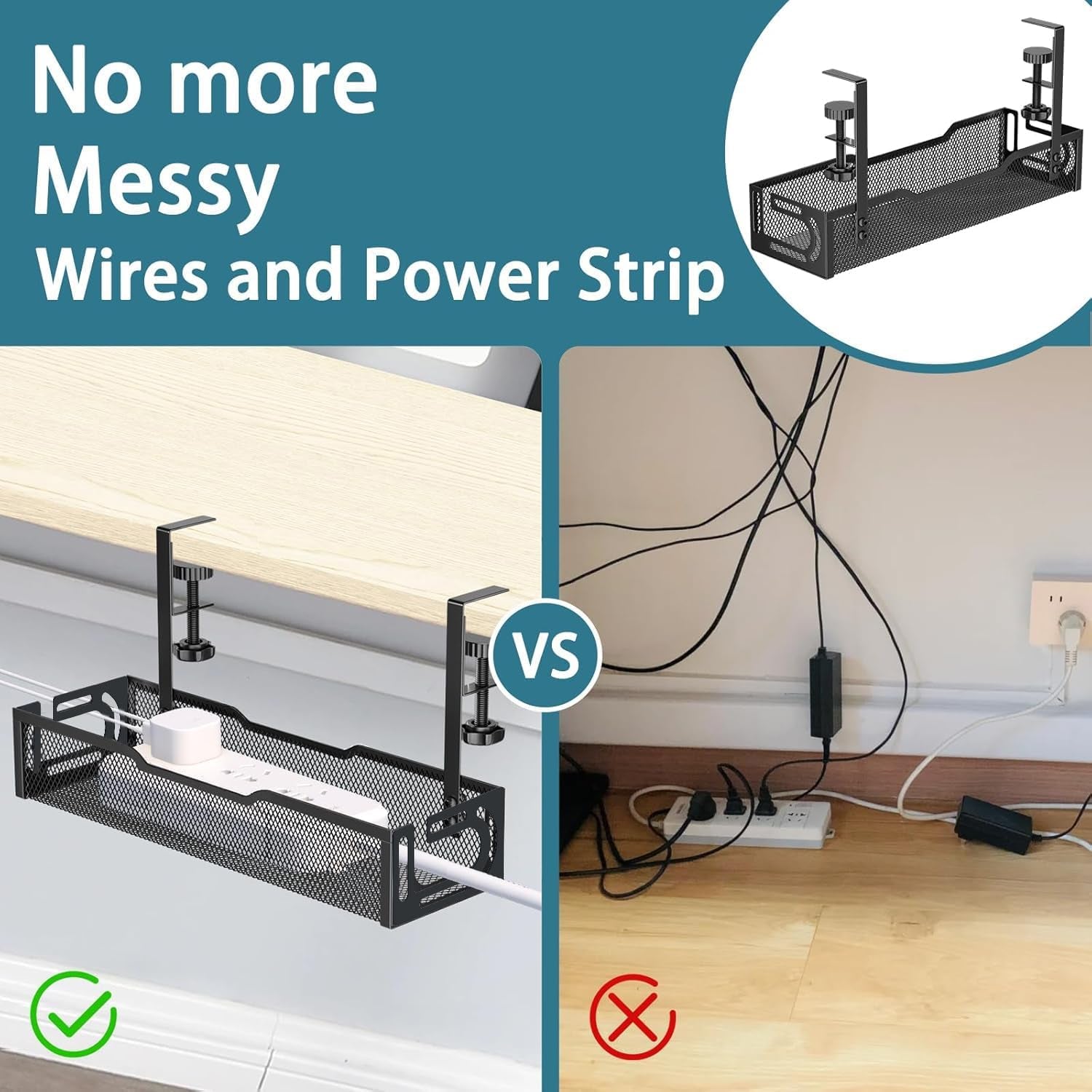 Under Desk Cable Management Tray, No Drill Mesh Cable Tray Cord Organizer