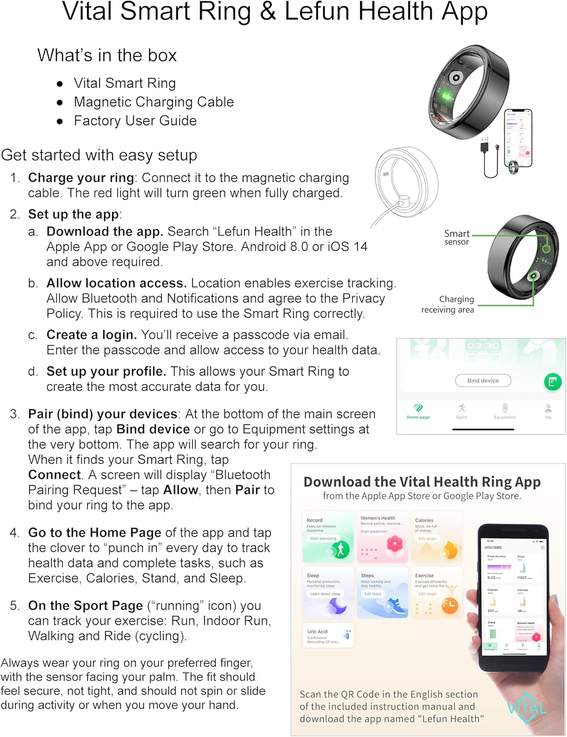 Vital Health Smart Ring for Women Rings for Men Fitness, Black, Size 8