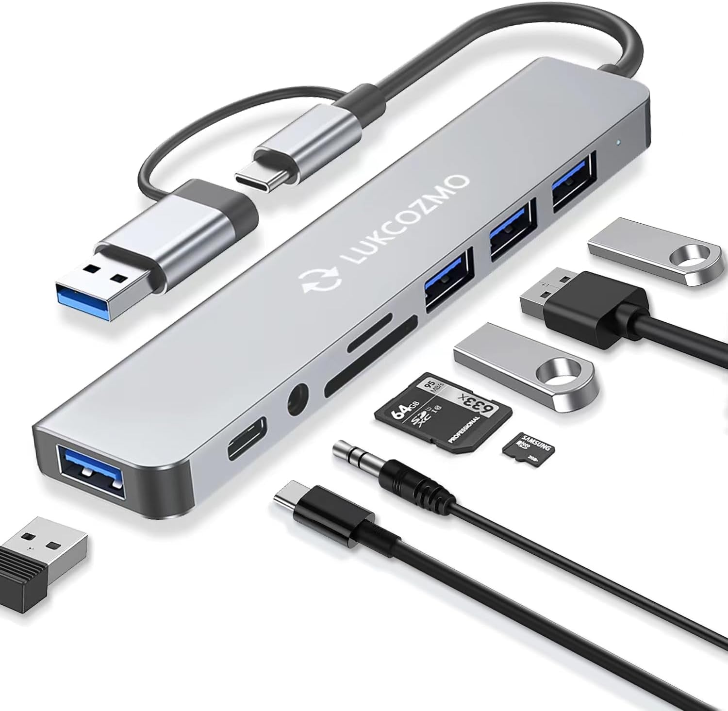 8 in 1 USB C Hub with USB 3.0 Splitter, 4 USB Ports & SD/TF Card Reader