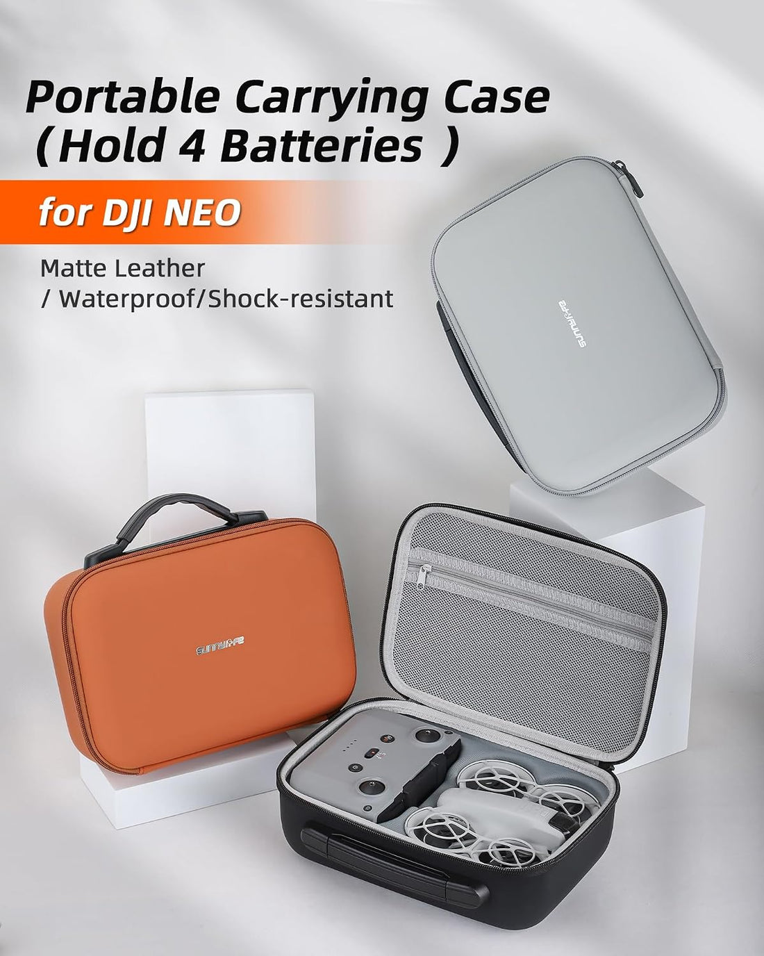 Carrying Case for DJI Neo Fly More Combo Accessories, Portable PU Leather Storage Travel Case for DJI Neo, Compatible with RC-N3 Remote Controller, Three-Battery, Charging Hub (Light Grey)