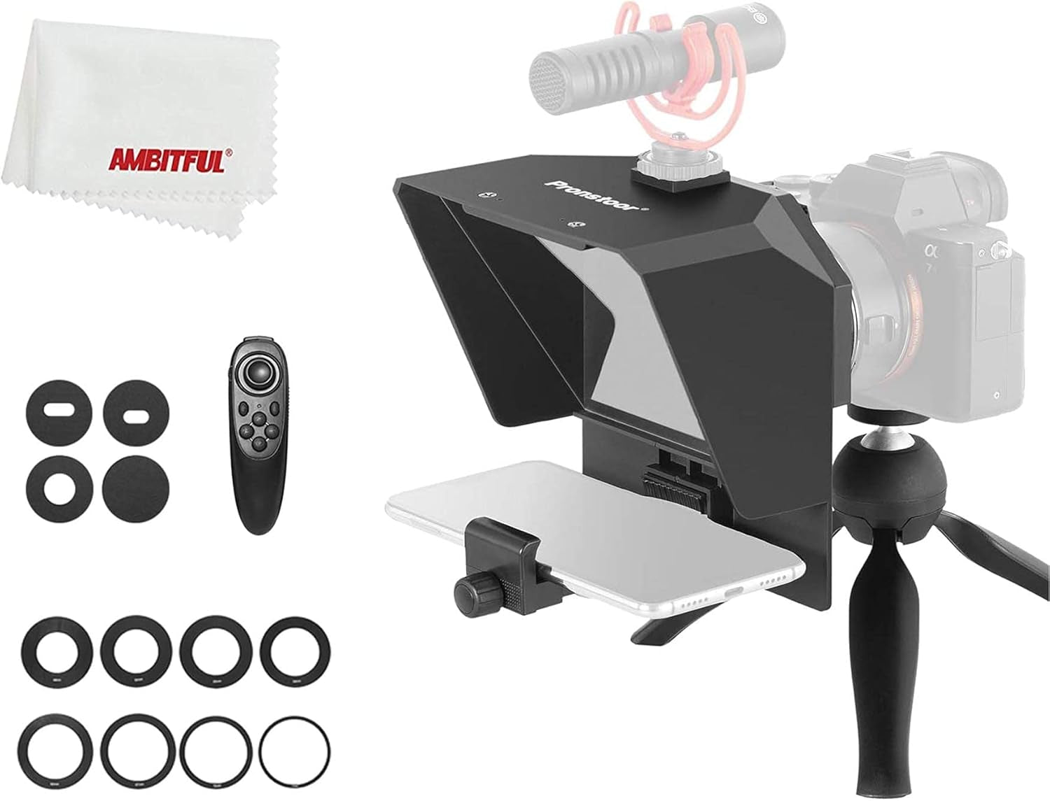 7.5'' Mini Teleprompter W/Desktop Tripod for Smartphone & DSLR