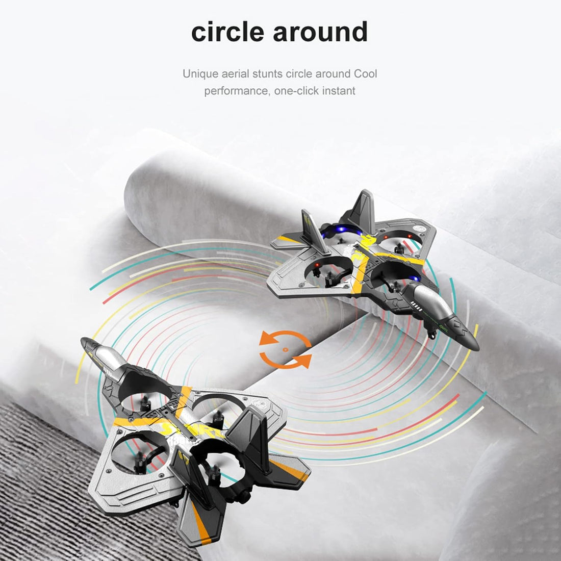 V17 Remote Control Plane, 2.4Ghz Foam RC Airplanes Jet Fighter Stunt RC Airplane with Spinning Drone,Gravity Sensing,Stunt Roll,Cool Light,2 Battery Forteens Adults