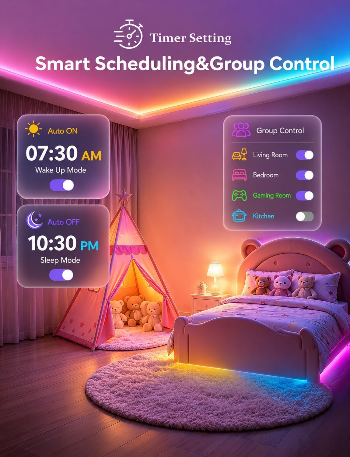 100Ft RGB+IC LED Strip Lights, LED Lights for Bedroom, Smart Control