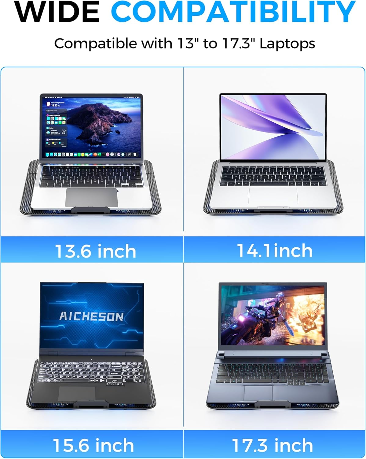 Laptop Cooling Pad with 6 High-Speed Fans for 14-17.3 Inch Laptops