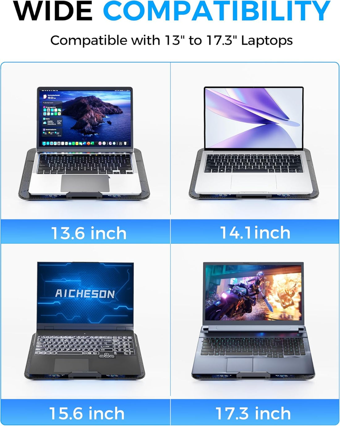 Laptop Cooling Pad with 6 High-Speed Fans for 14-17.3 Inch Laptops