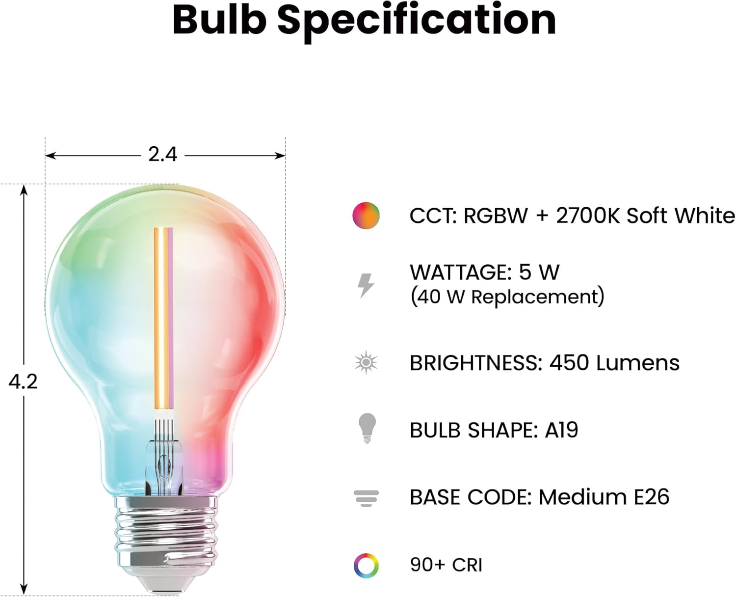 A19 LED Smart LED Light Bulb, 40W Eq, RGB Color Changing